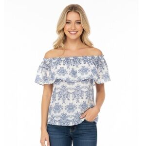 Adiva size medium blue & white floral flirty top